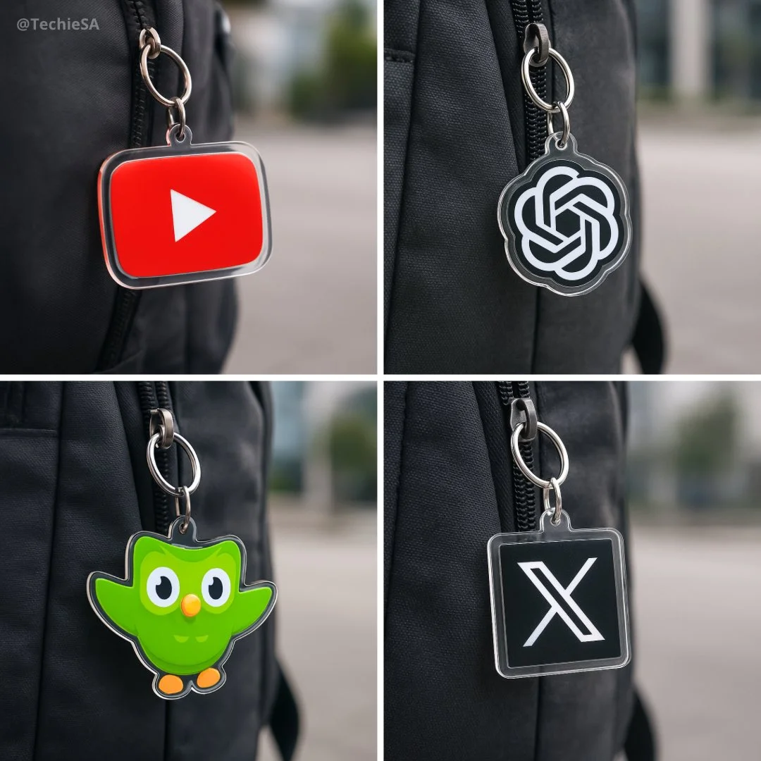 Crea una imagen fotorrealista de un llavero acrílico con el logotipo [LOGO].