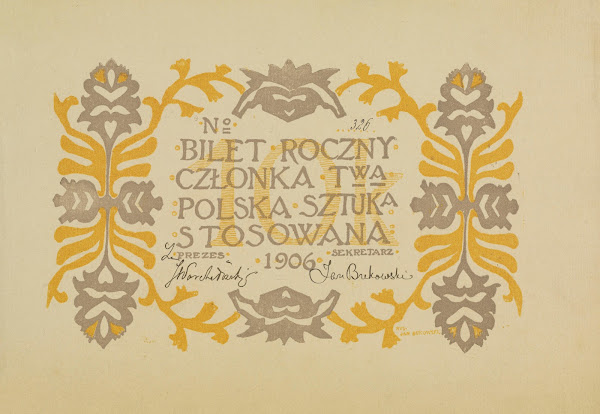 Bilet roczny członka Towarzystwa Polska Sztuka Stosowana 1906