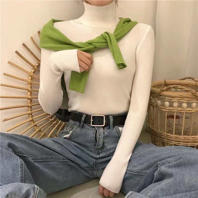 Versatile women's knit sweater with stand-up collar