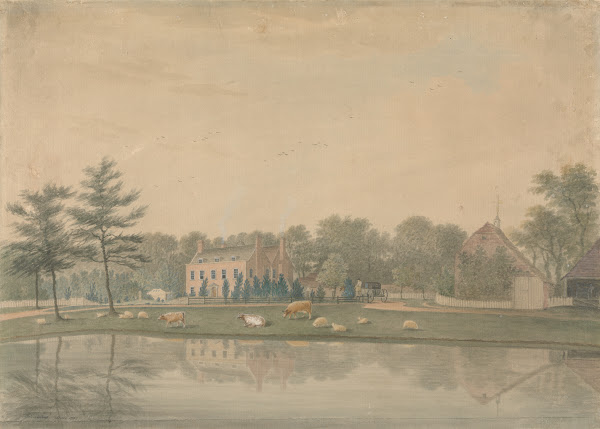 North East View of a House at Ringmer with Cattle and Sheep by a Pond 1787