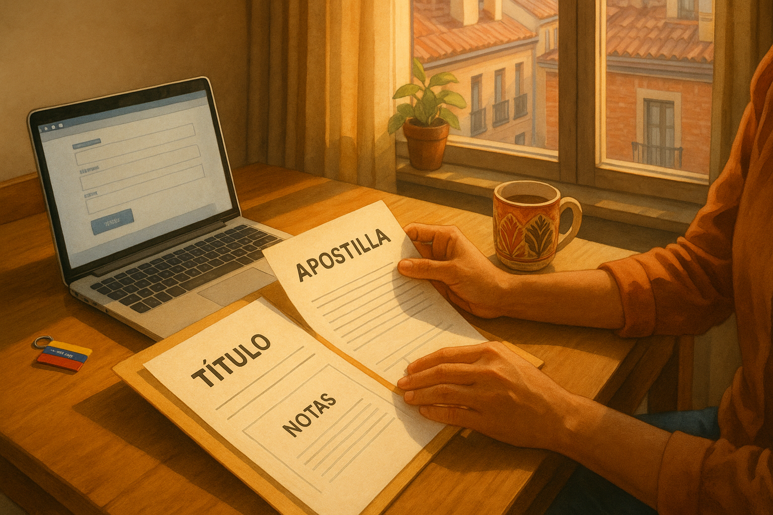 Venezolano preparando documentos académicos para homologar título venezolano en España