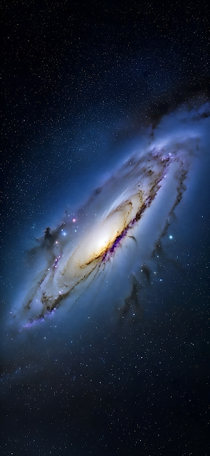 Majestic Spiral Galaxy in Deep Blue Starry Cosmos - Free mobile Wallpaper