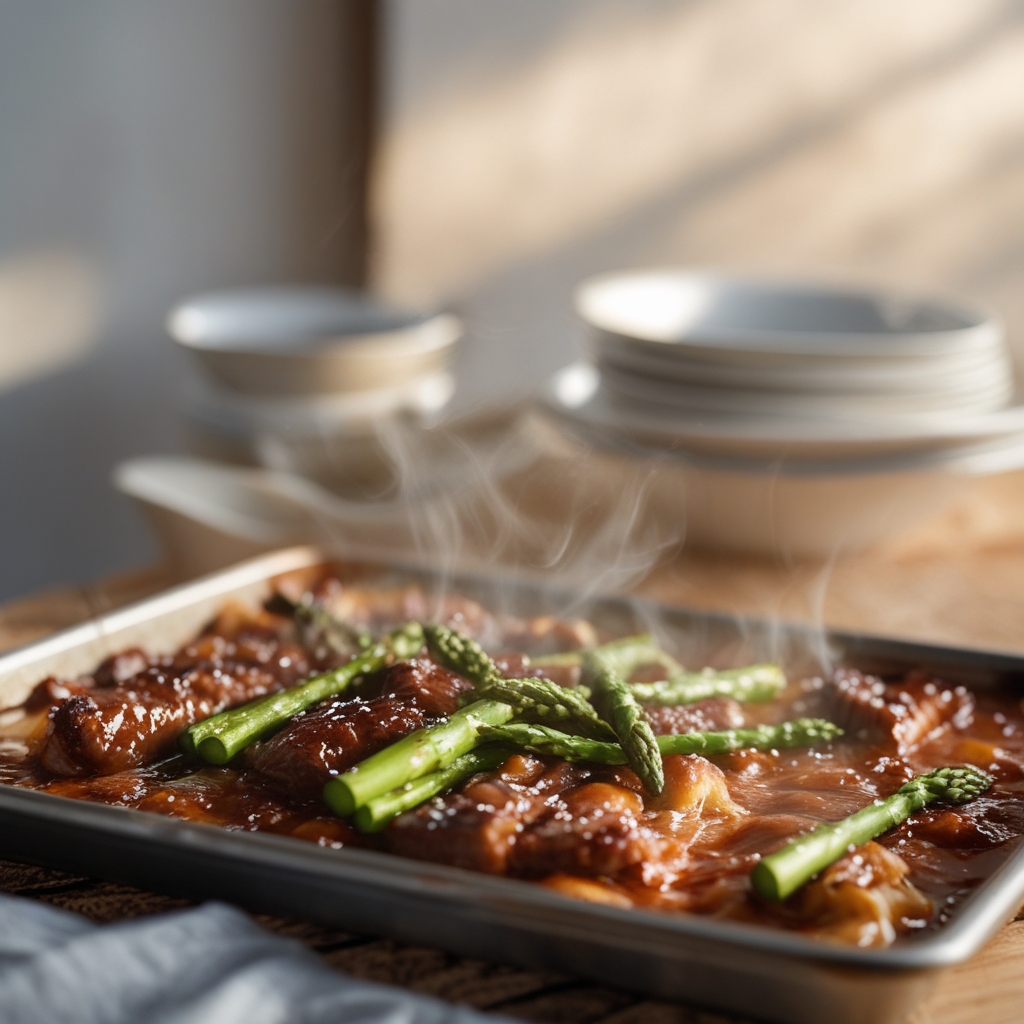 Korean BBQ Beef & Sweet Soy Asparagus Sheet Pan Dinner