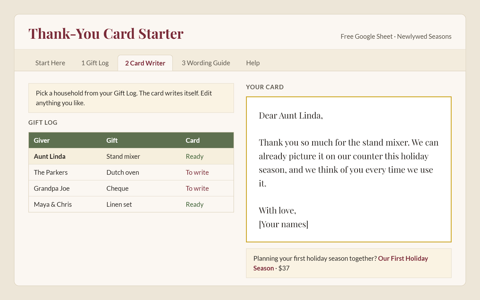 Preview of the Thank-You Card Starter sheet