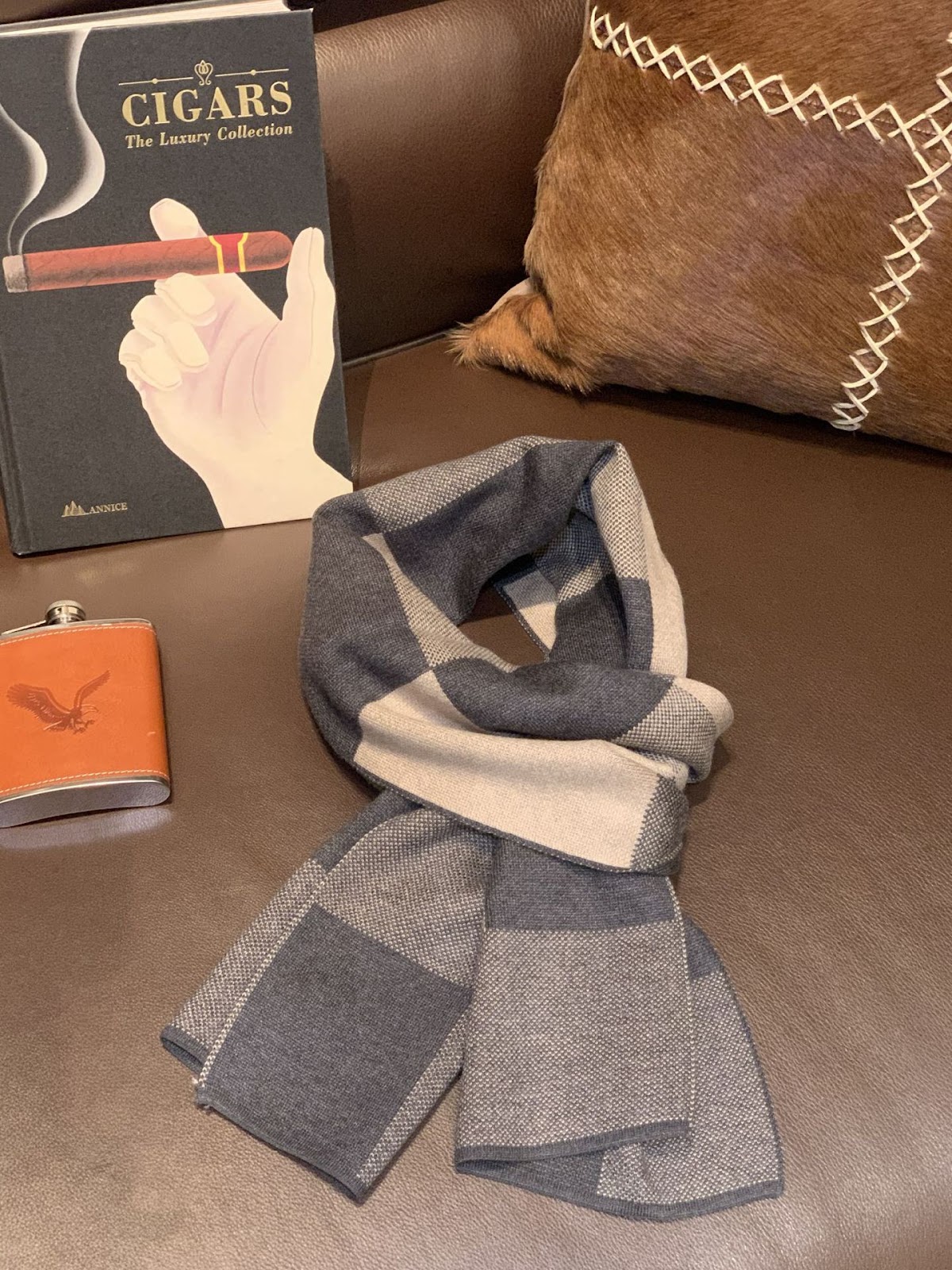 Modern knitted scarf for men, 180x30cm