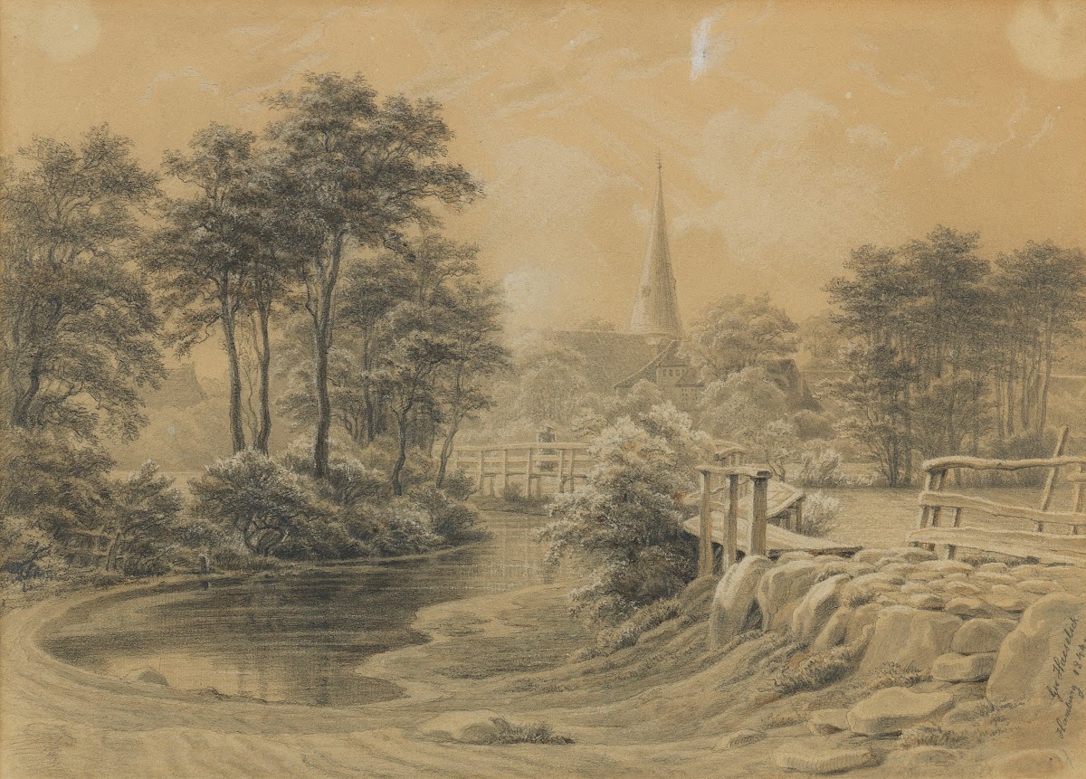 St Johannis Kirche in Eppendorf mit Alstersteg 1844