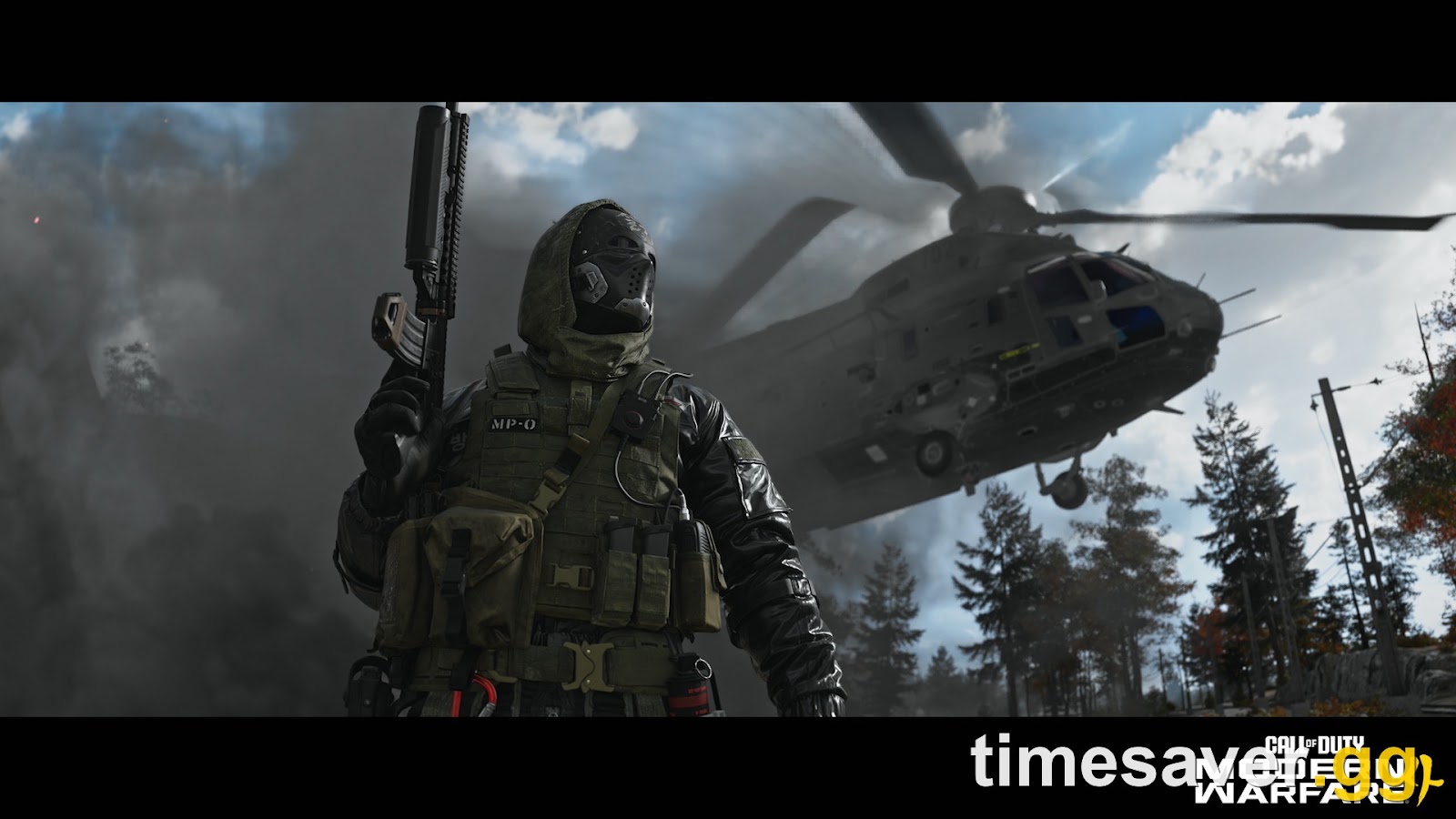 Modern Warfare 4 Operator with a helicopter extraction behind — Warzone-style combat