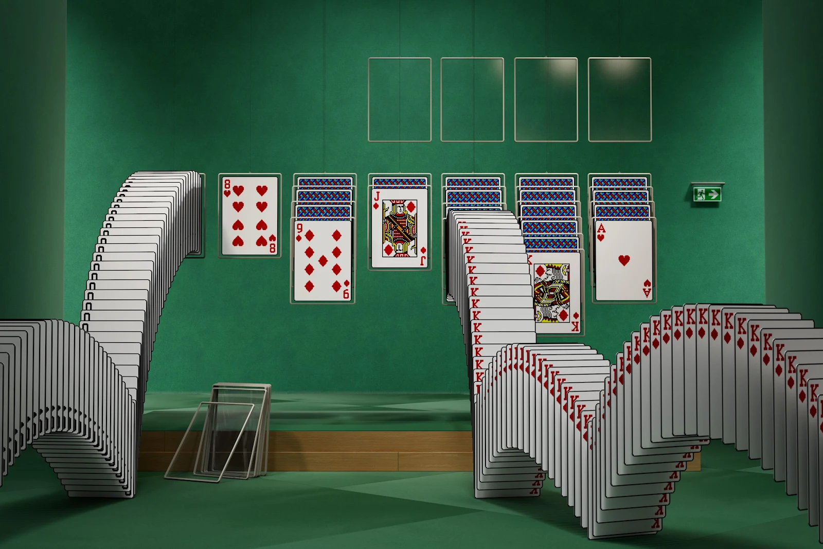 Classic Solitaire Victory Screen - Surreal Installation Art 4K Wallpaper (4089x2726)