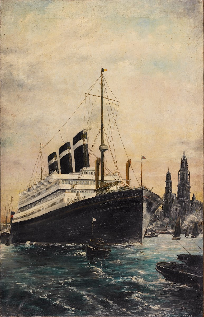 Het passagiersstoomschip Belgenland op de rede van Antwerpen 1930