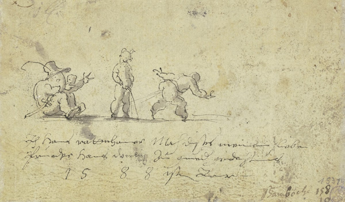 Groteske Gestalten sowie zwei Kinderfiguren vulgäre Handlungen ausführend 1588