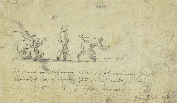 Groteske Gestalten sowie zwei Kinderfiguren vulgäre Handlungen ausführend 1588