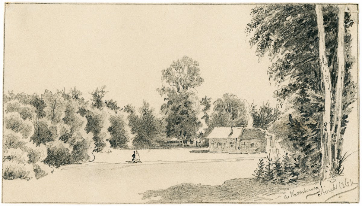 Huis tussen de bomen in de omgeving van Hamburg 1864