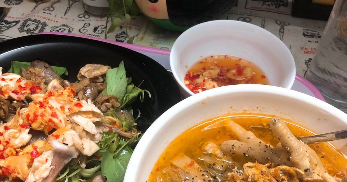 Gỏi rau muống bào lòng gà - Miến măng gà