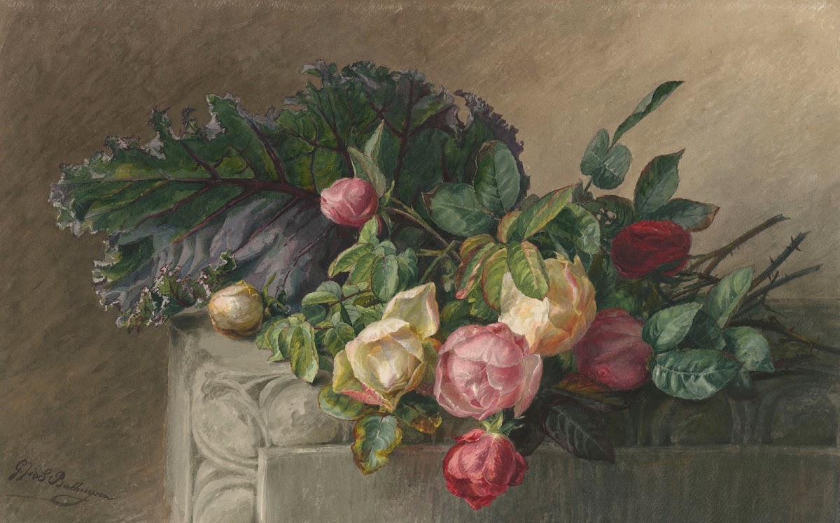 Stilleven met rozen en koolblad 1836   1895