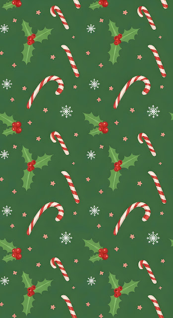 Festive Seamless Pattern with Candy Canes and Holly Berries - Free mobile Wallpaper