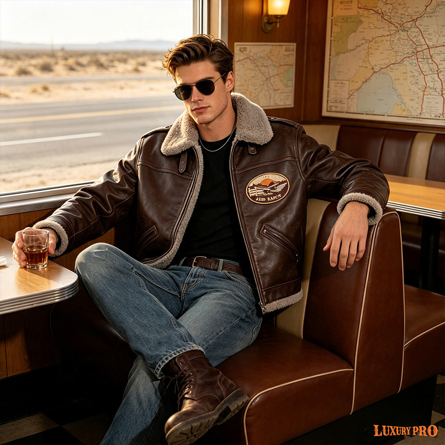 2D fur-coated one-piece leatherFlight Jacket