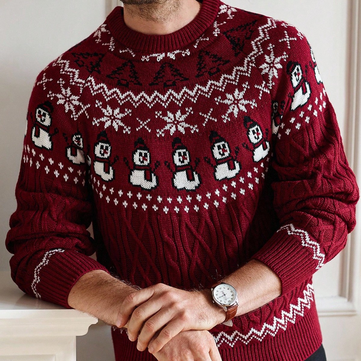 Retro-Weihnachtspullover mit Schneemann-Motiv
