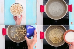 Lột vỏ vải rồi dùng kéo hoặc dao tách hột ra khỏi phần thịt vải. Sau đó rửa sạch lại. Đun sôi 1 lít nước sau đó cho hạt sen tươi đã rửa sạch vào nấu khoảng 10 phút cho tới khi hạt sen chín mềm thì cho đường vào.