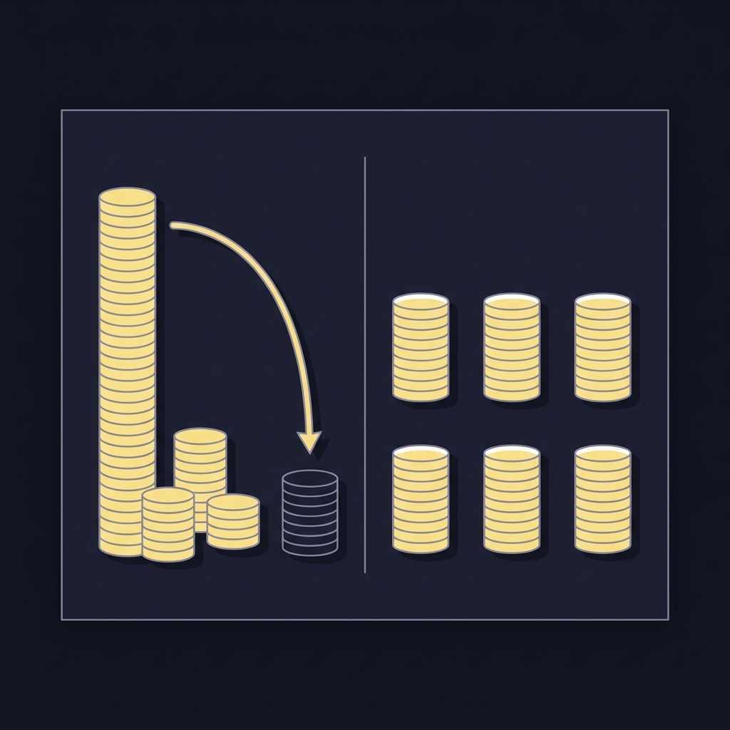 Minimal 2D vector infographic comparing jackpot style versus traditional pick 6 allocation using coin stack icons and a carryover arrow on a dark Funded Plays background pick 6 horse racing calculator