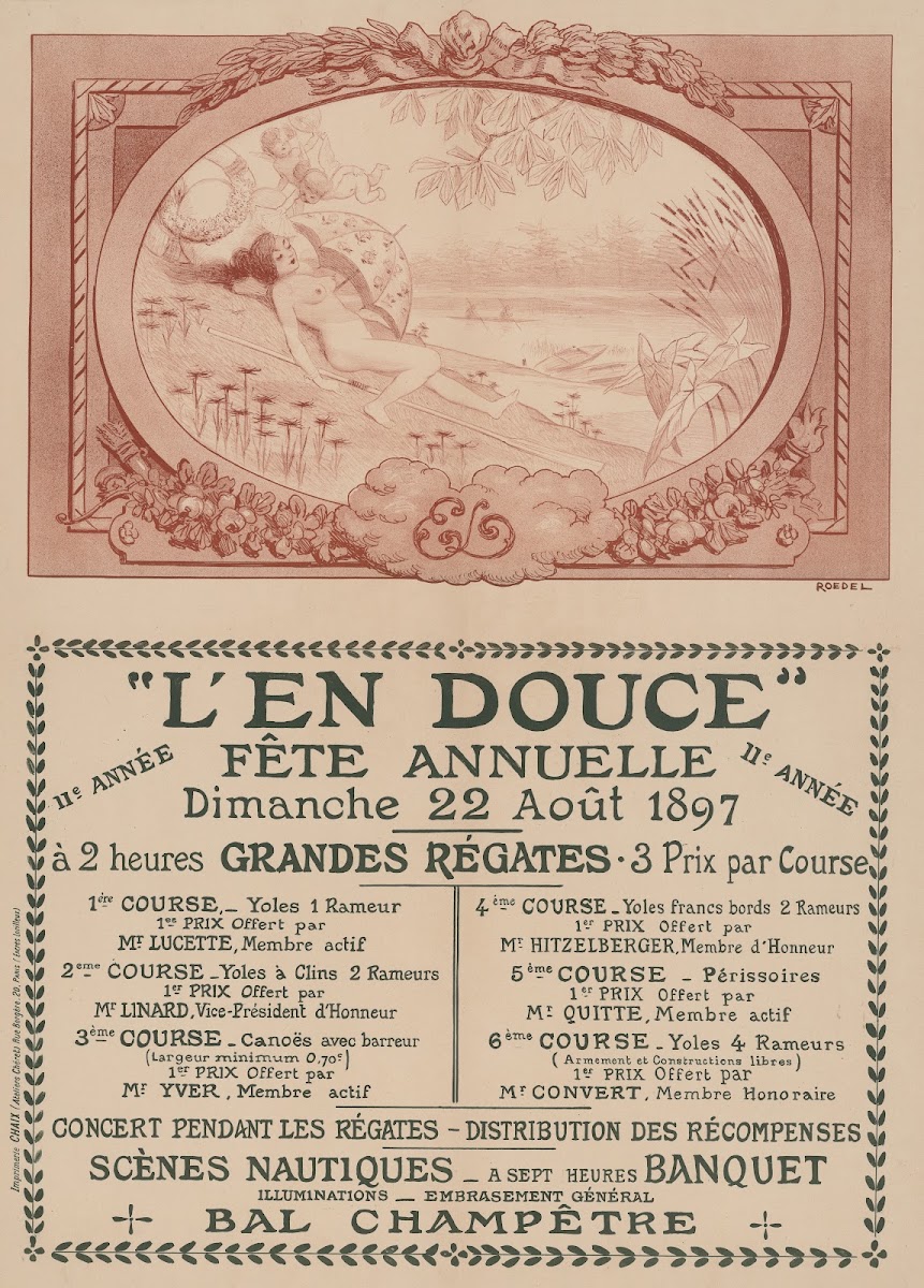 L En Douce fête annuelle 11e année  Dimanche 22 août 1897 Grandes régates concer