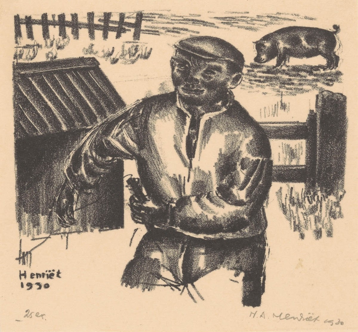 Boer bij een schuur 1930