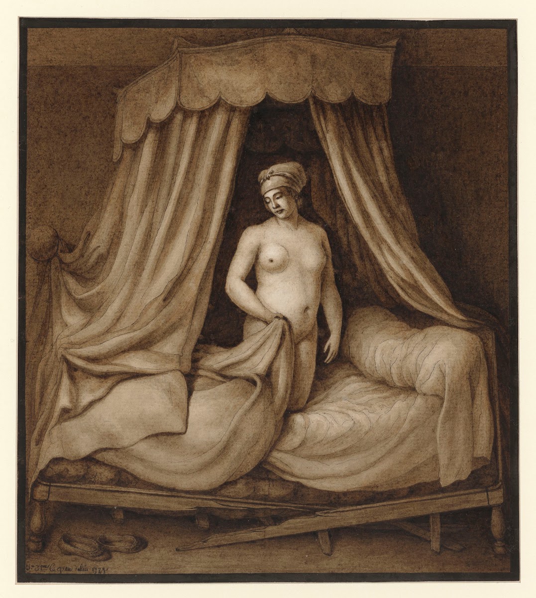 Femme nue dans un lit brisé 1779