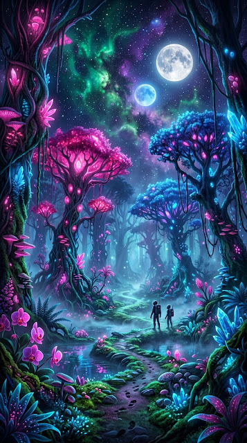 Bioluminescent Alien Forest Fantasy Landscape - Free mobile Wallpaper