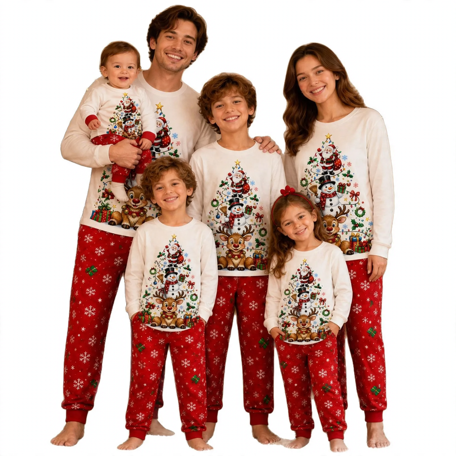 Christmas Pajama Set for Families with Christmas Tree Design