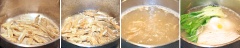 Ngâm cá cơm khô trong nước 10 phút. Bắc chảo lên bếp, phi thơm tỏi với dầu ăn, cho cá cơm vào đảo đều trong khoảng 2 phút, đổ nước vào đun sôi cùng với muối và tiêu, vặn nhỏ lửa rồi đập trứng cho vào, thả cải thìa và mì vào rồi nấu trong 2-3 phút nữa là xong.