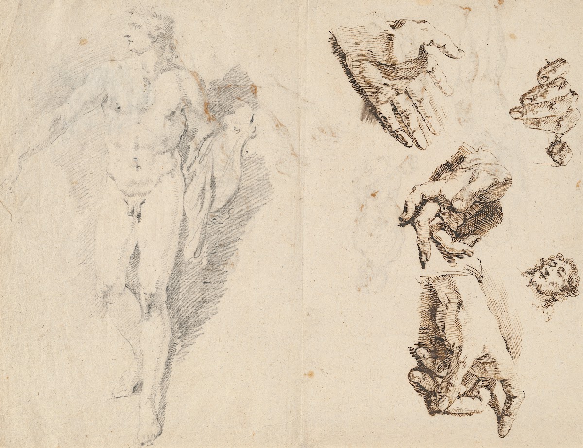 Apollo and Studies of the Artists Own Hand recto 1730 1732