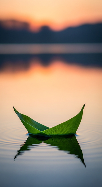 Macro Photography of Green Leaf Floating on Water at Golden Hour - Free mobile Wallpaper