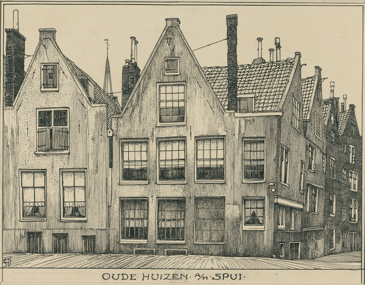Oude huizen aan het Spui te Amsterdam 20th century