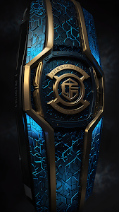 Futuristic Gold and Neon Blue Tech Casing Design