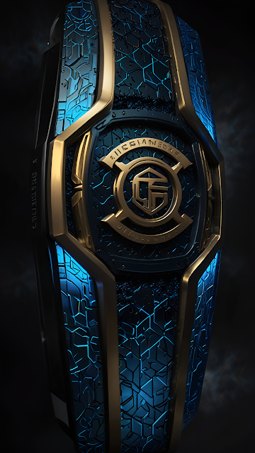 Futuristic Gold and Neon Blue Tech Casing Design - Free mobile Wallpaper
