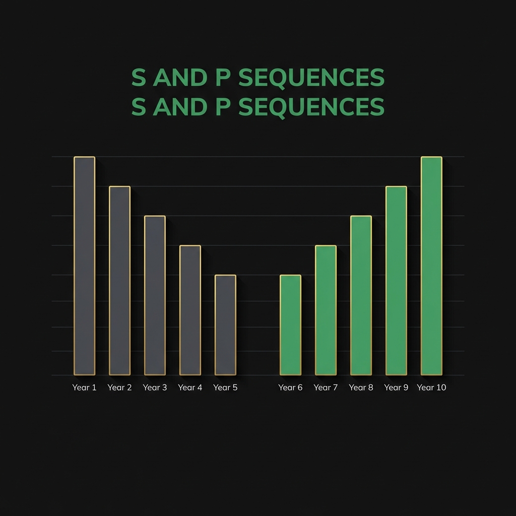 Minimal bar chart comparing early year losses and later recoveries illustrating sequence of returns risk visual for how to start investing in s p 500