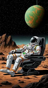 Astronaut Relaxing on Alien Planet Retro Sci-Fi Art