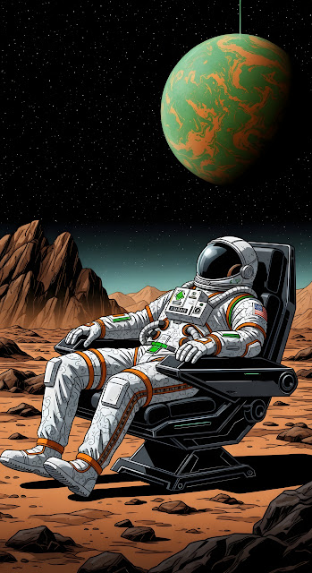 Astronaut Relaxing on Alien Planet Retro Sci-Fi Art - Free mobile Wallpaper