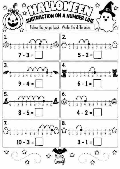 Halloween Subtraction on a Number Line
