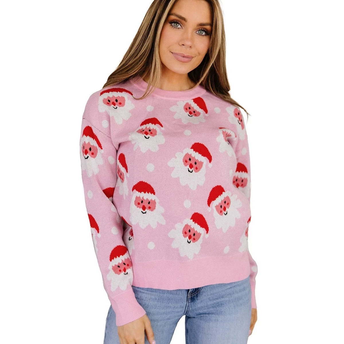 Damen-Pullover mit Weihnachtsmann-Print