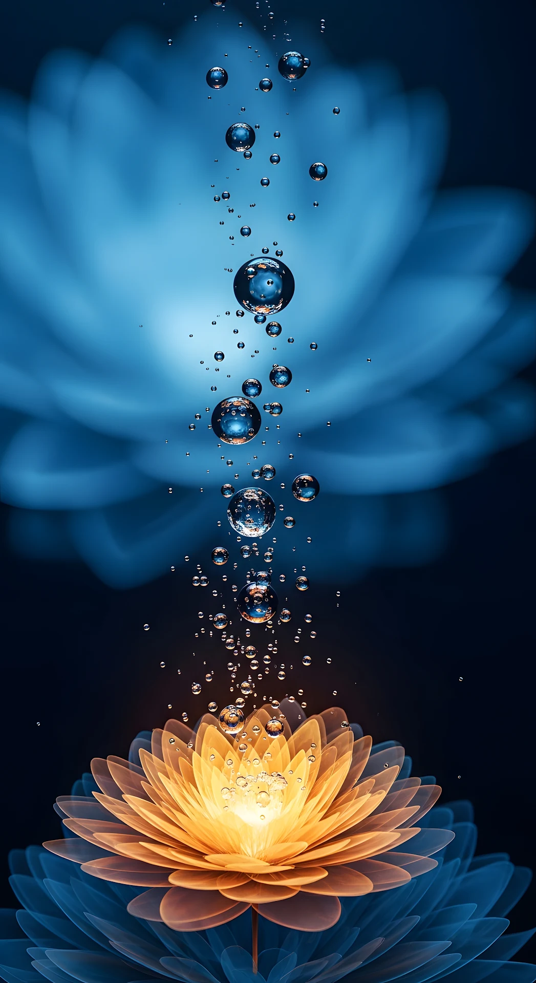 Abstract Flower with Bubbles in Blue and Orange Water - Free 4K mobile Wallpaper