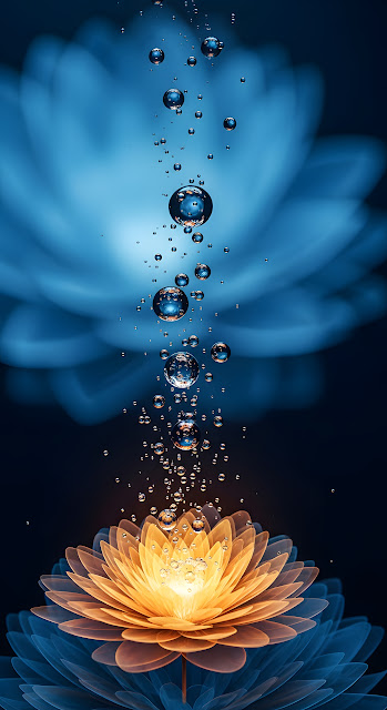 Abstract Flower with Bubbles in Blue and Orange Water - Free mobile Wallpaper