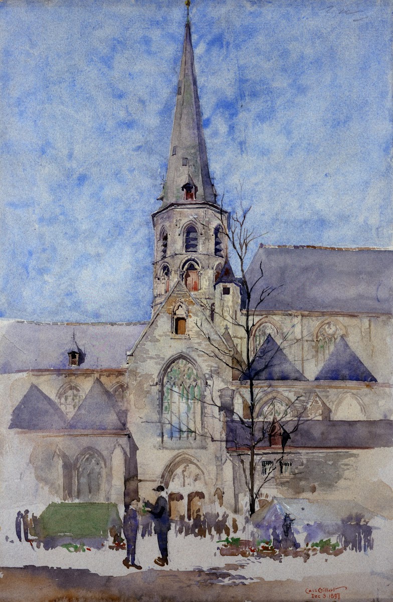 A Market Day Church of St Jacques Ghent Belgium 1897