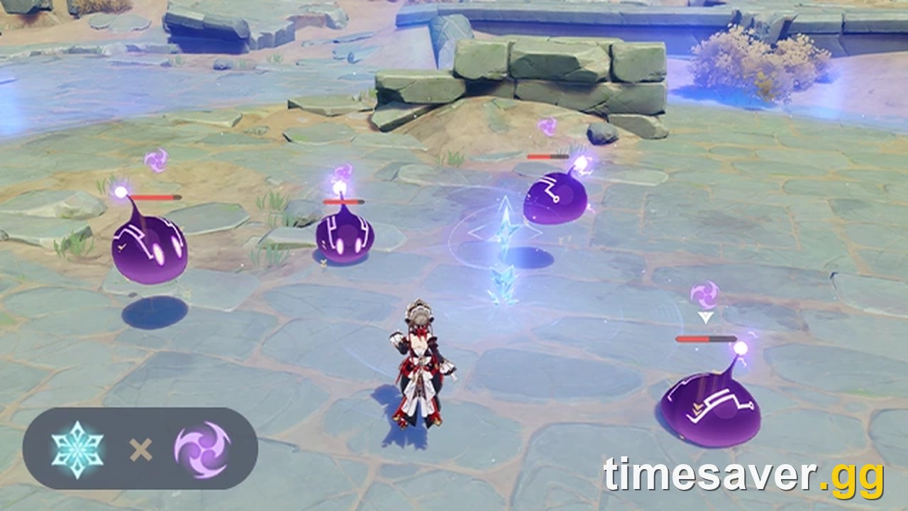 Genshin Impact in-game Stellar-Conduct tutorial screenshot showing Electro slimes around a character with the Cryo and Electro element icons displayed in the corner