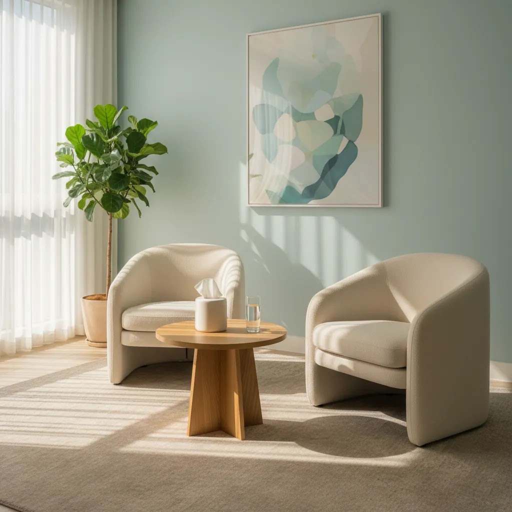 Private therapy and counseling room for mental health Singapore with calm welcoming interior