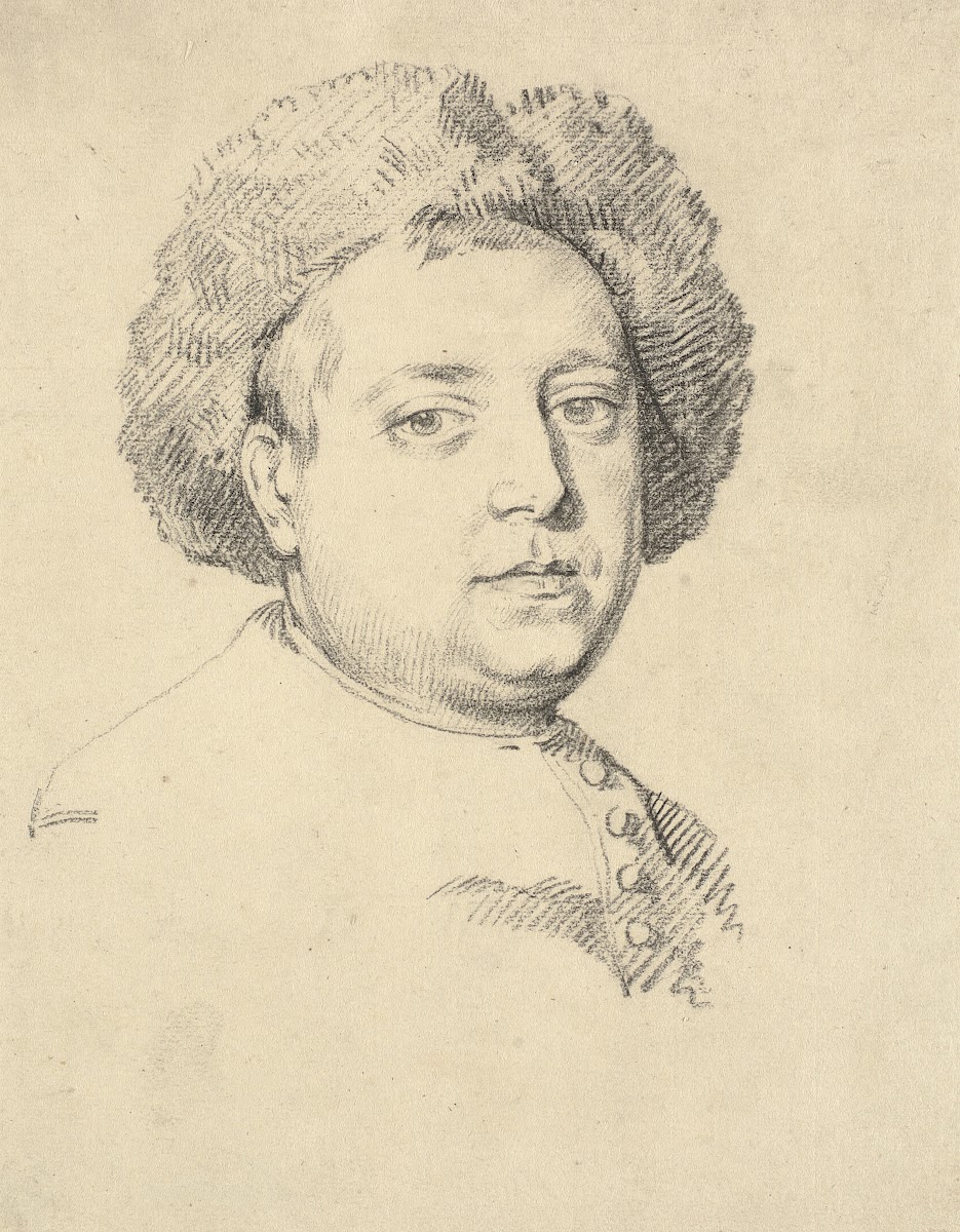 Head and shoulder portrait of a man in a fur cap 1800  1850
