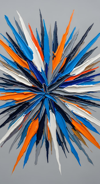 Impasto Texture Starburst Painting Blue Orange Abstract Palette - Free mobile Wallpaper