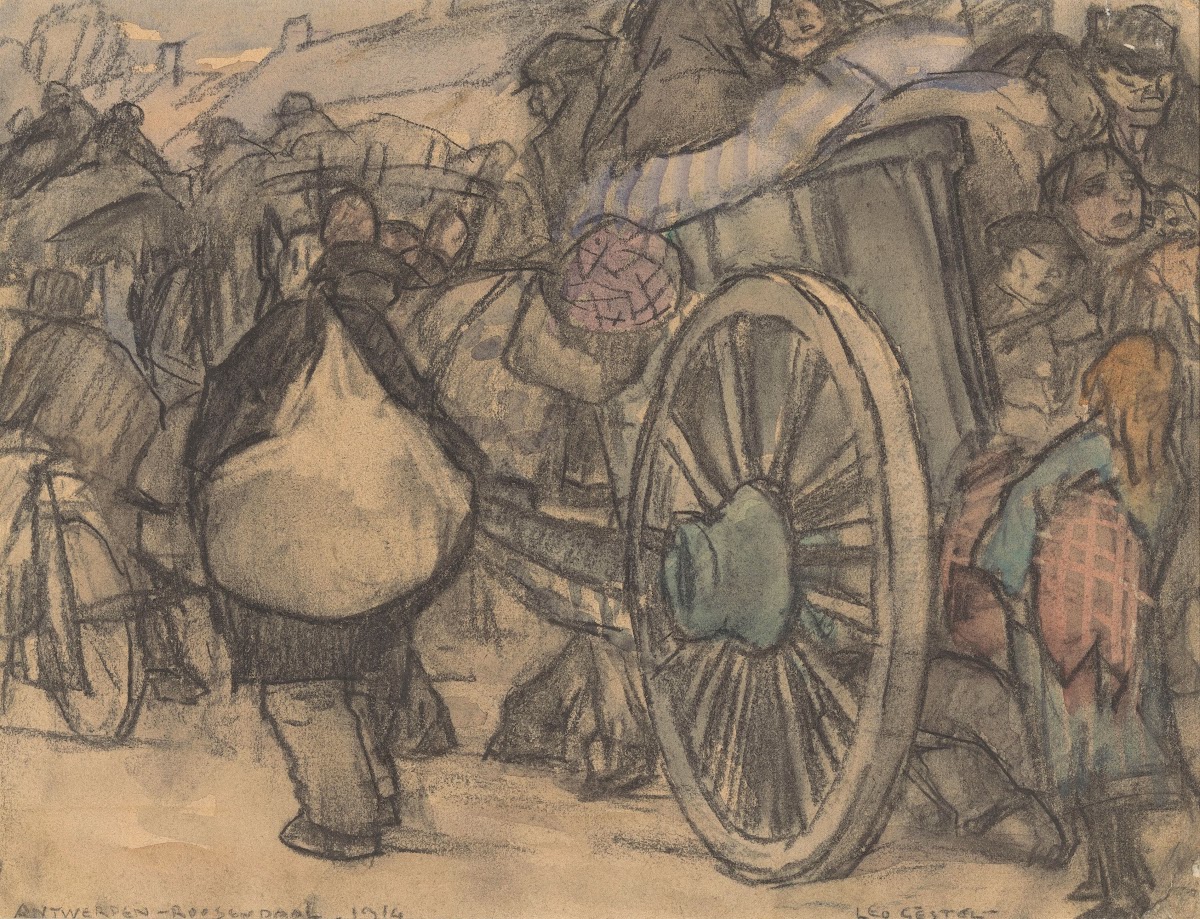 Vluchtelingen onderweg van Antwerpen naar Roosendaal 1914 1914