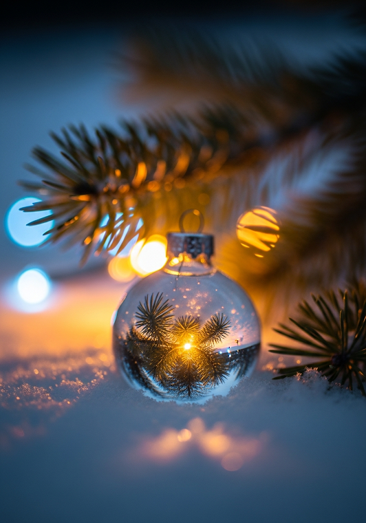 Snowy Scene Glass Ornament Night