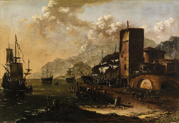 A Mediterranean harbour with ships