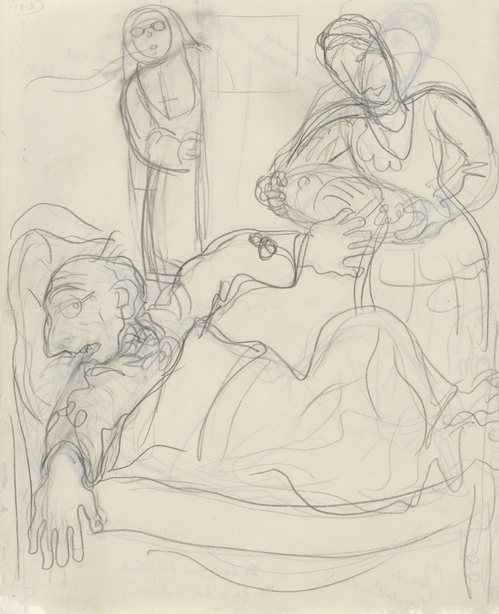 Karikatuur van Leo Gestel op zijn ziekbed 20th century